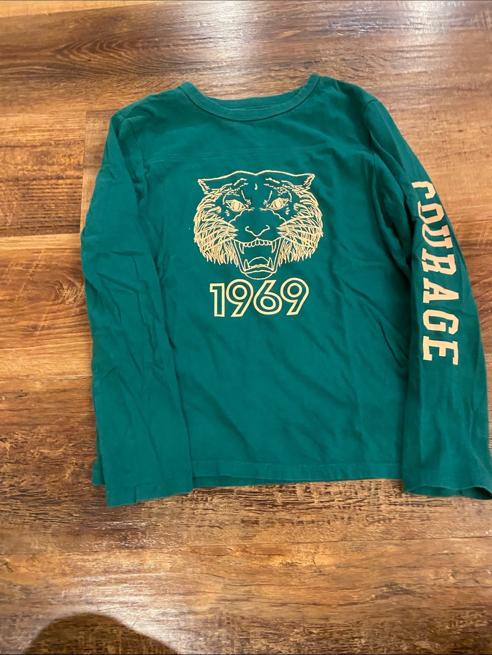 GAP Green Long-Sleeve Tee with Gold Tiger & 1969 Print